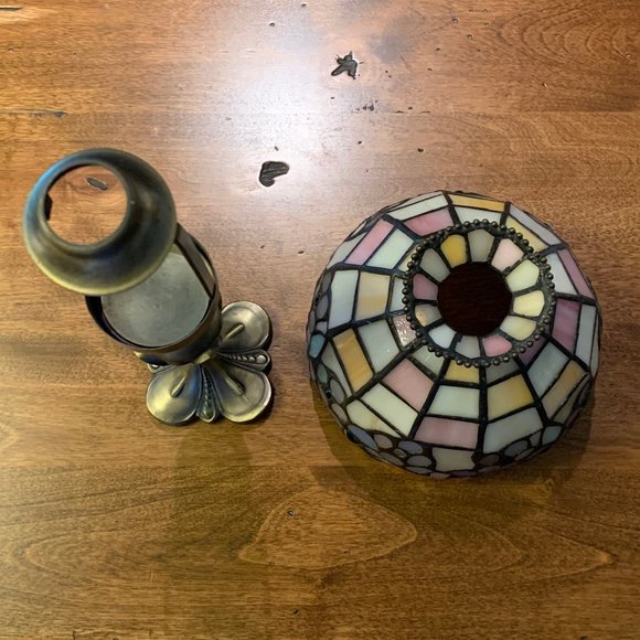 PartyLite Hydrangea Tiffany Style Stained Glass 2 Pc Tea Light Candle Holder - Picture 7 of 12